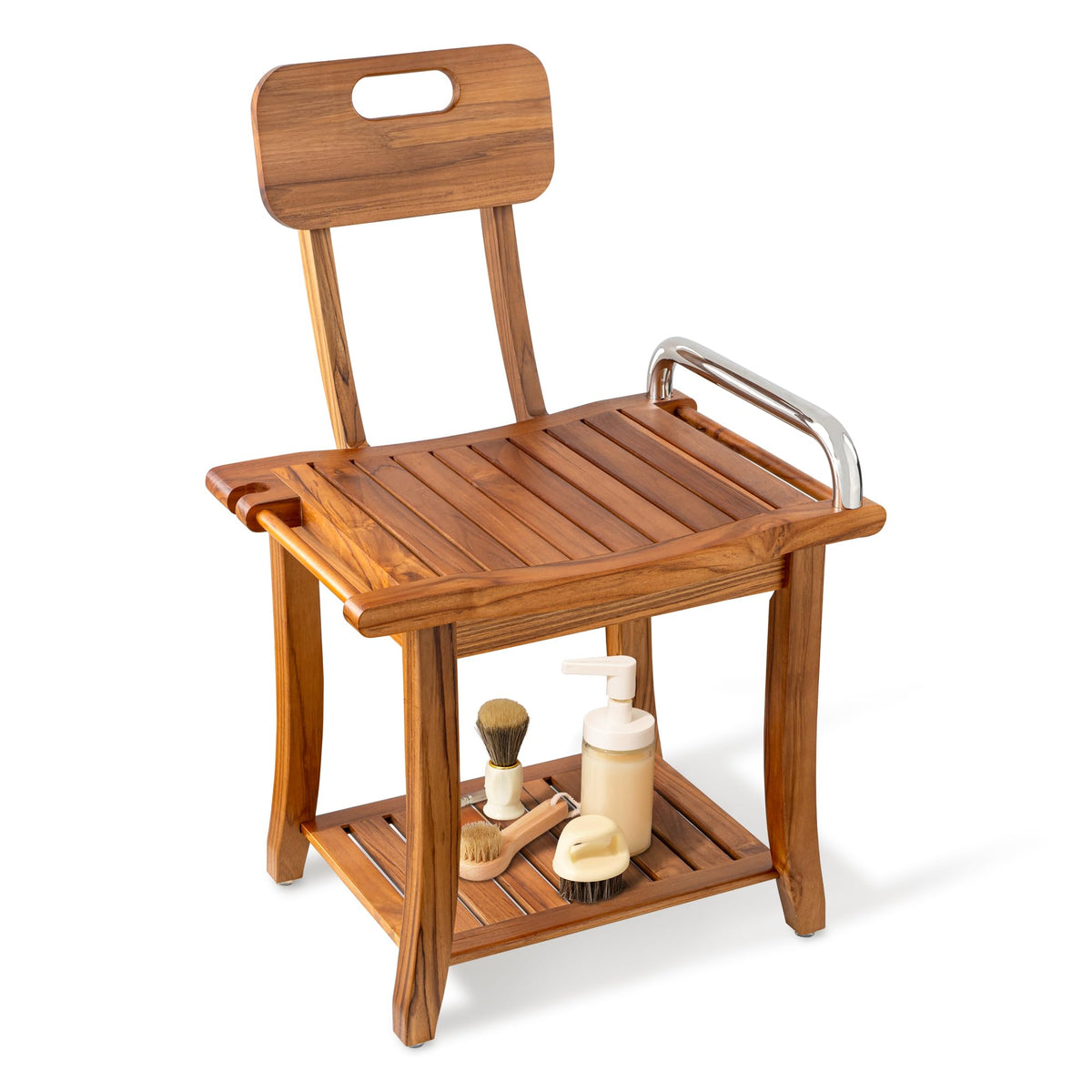 Teak Shower Bench with Handles and Backrest L500
