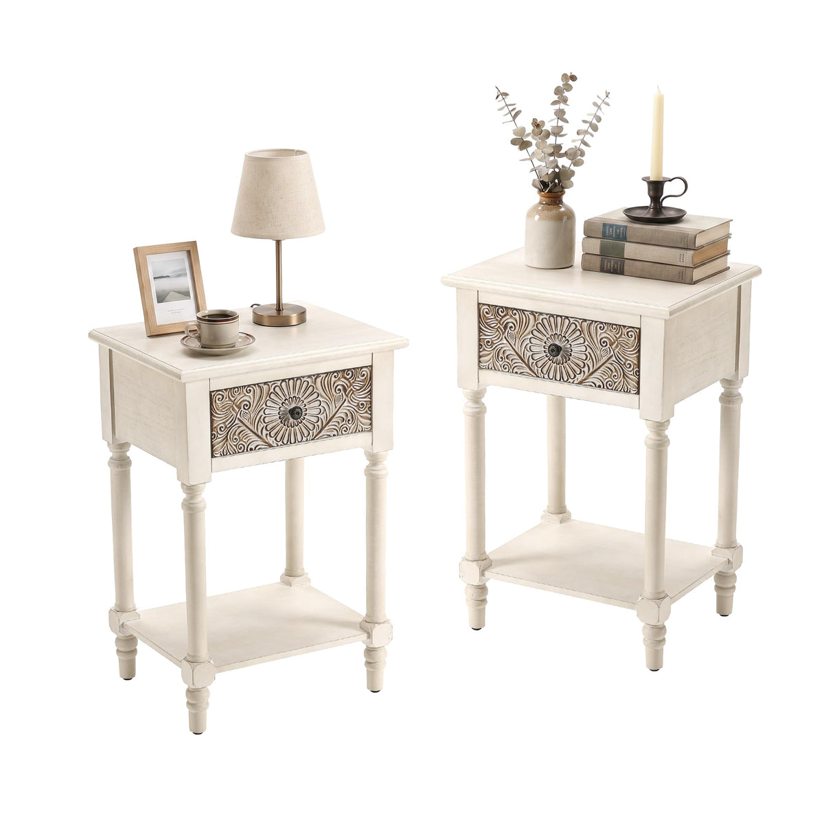 2 Pieces MDF 2-Tier Nightstand with Storage Drawer B30457