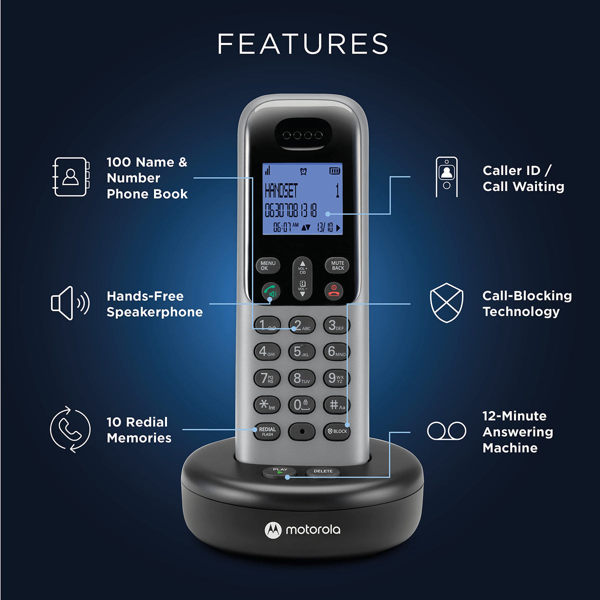 Cordless Phone with Answering Machine, 2 Handsets, Caller ID D135