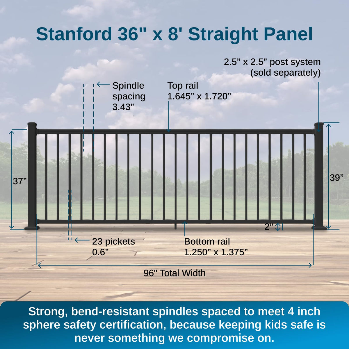 36 in. H x 8 ft. W Aluminum Deck Railing Kit with Black Powder-Coated Finish L5046