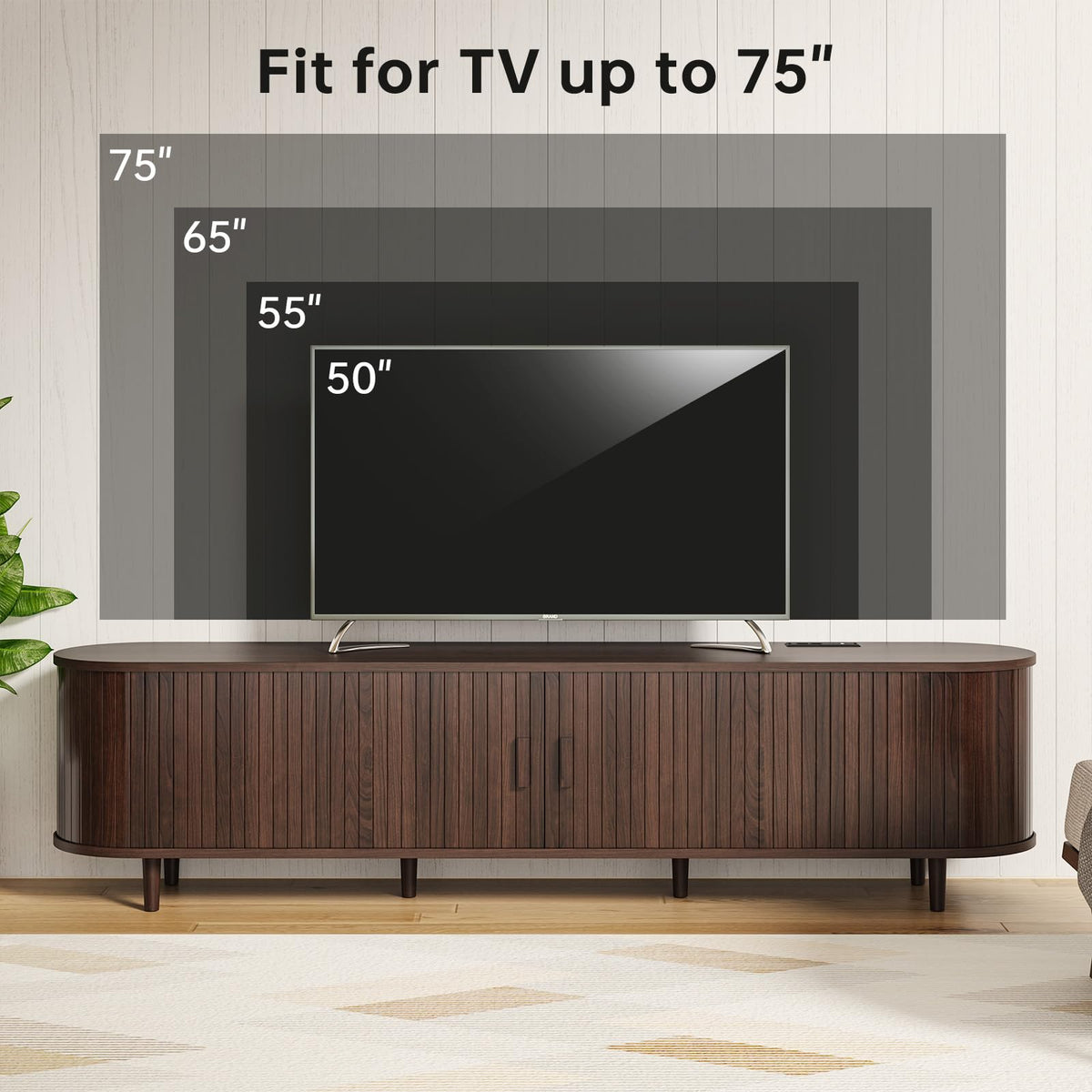 70" Walnut TV Stand with Sliding Doors and Adjustable Shelves Q749632