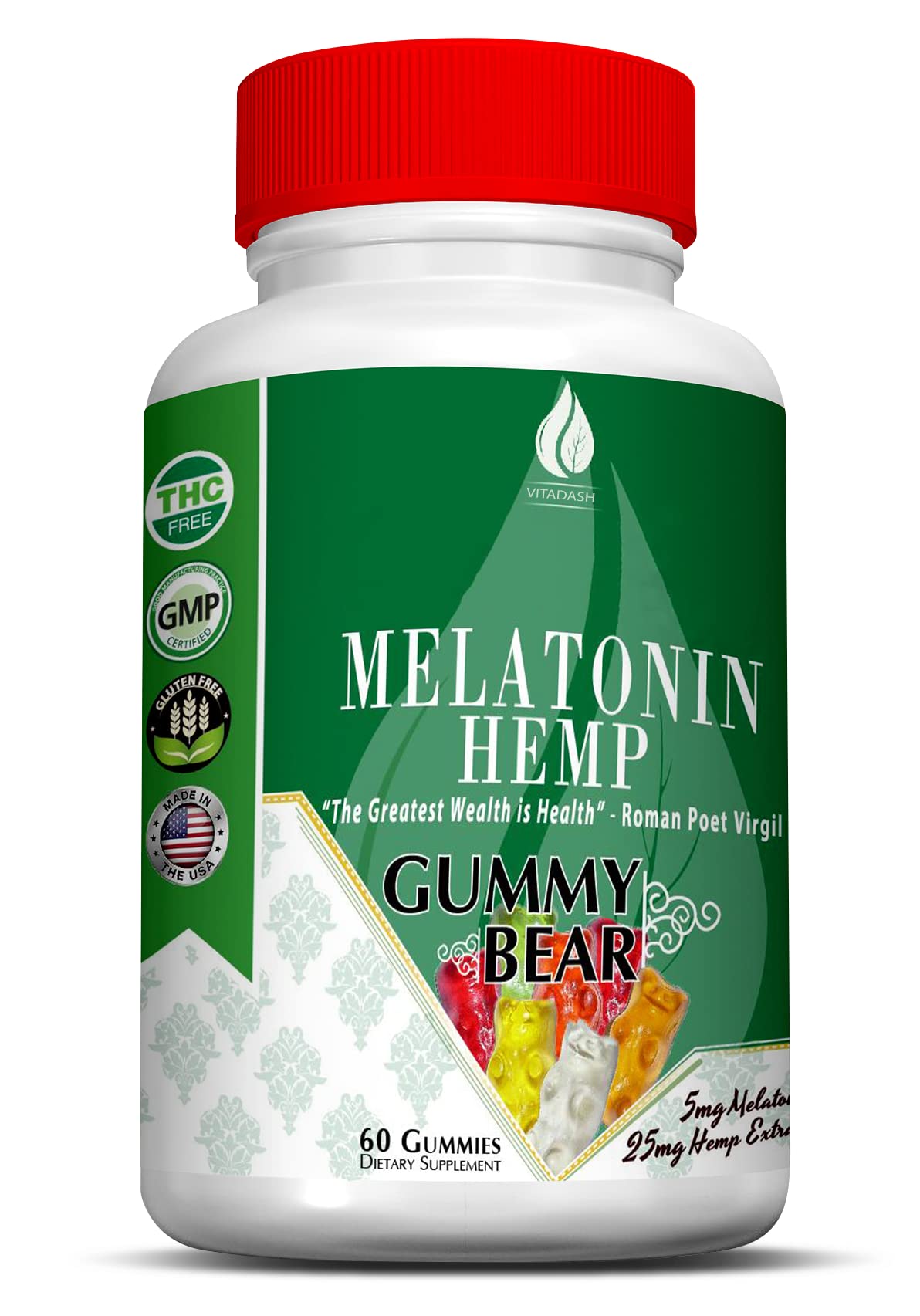 Melatonin Hemp Gummies 5mg 25mg 60 Servings Q9786