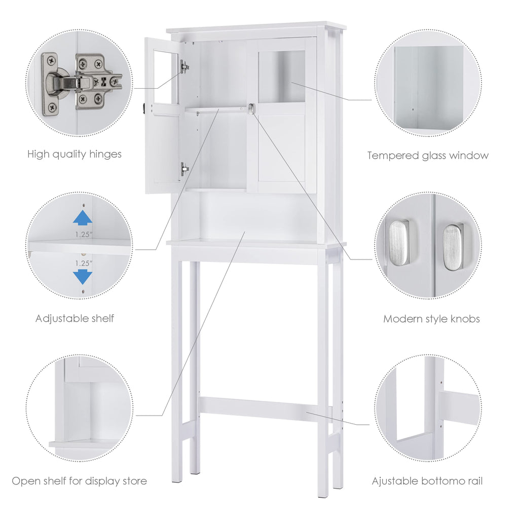 White Over the Toilet Storage Cabinet with Glass Doors G455460