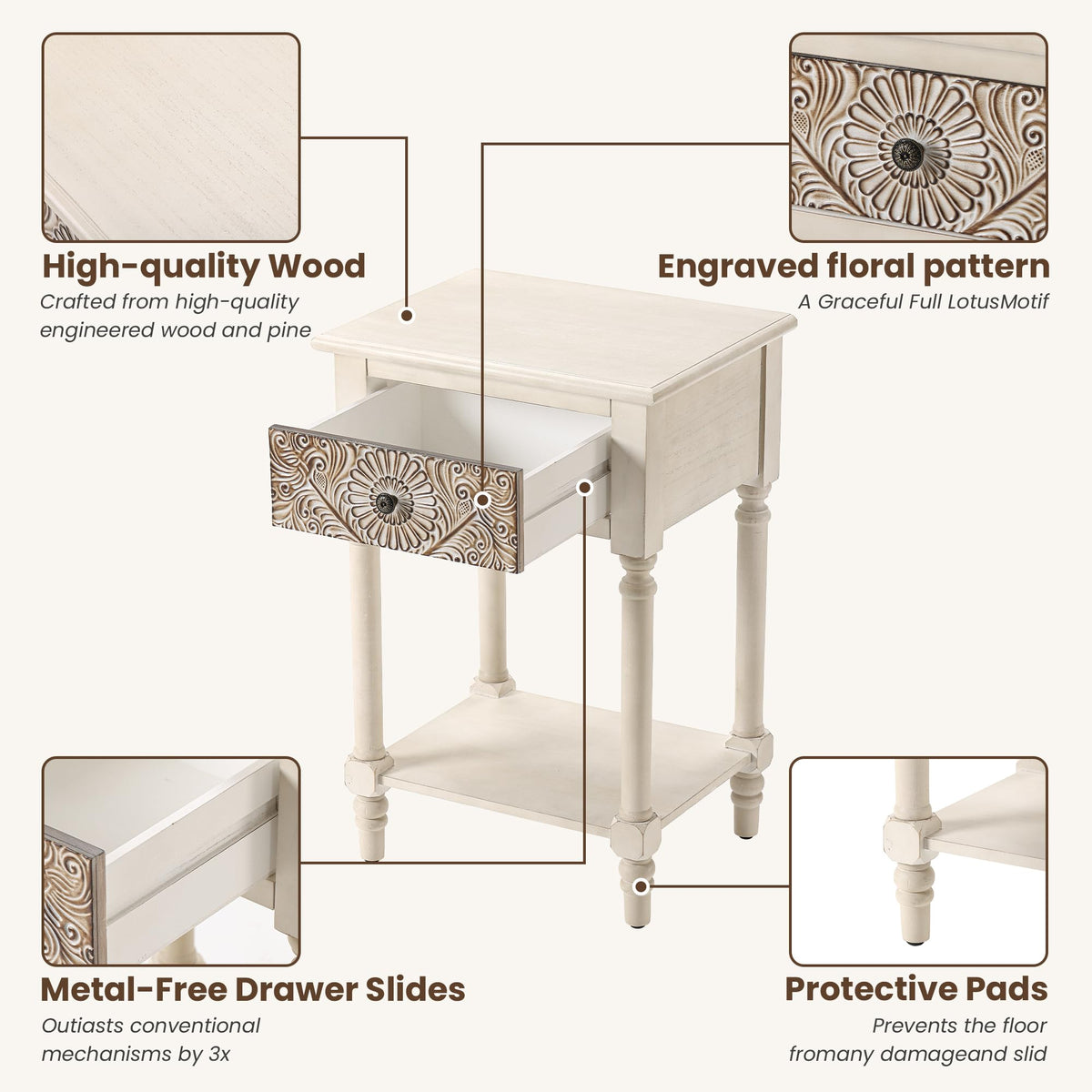 2 Pieces MDF 2-Tier Nightstand with Storage Drawer B30457
