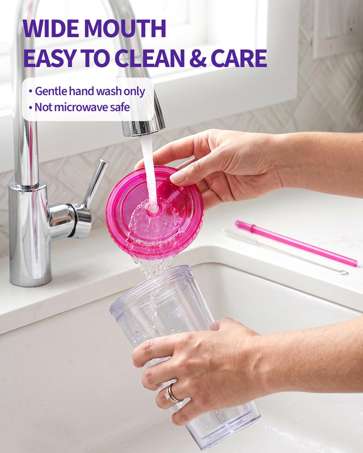 Clear Double Wall Plastic Tumbler with Lid and Straw 16 oz, 2 Pack R4872