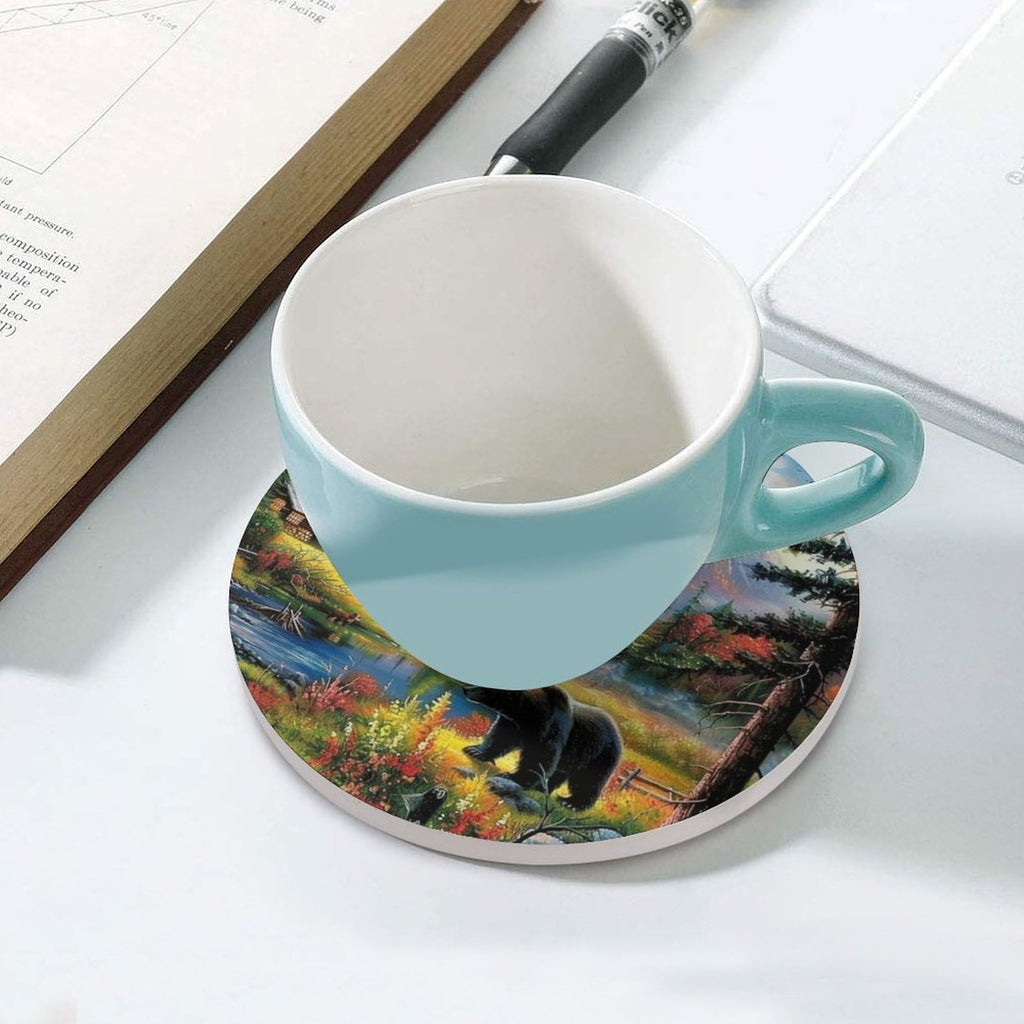 Absorbent Ceramic Stone Coasters Set of 4 Cork Base S77496