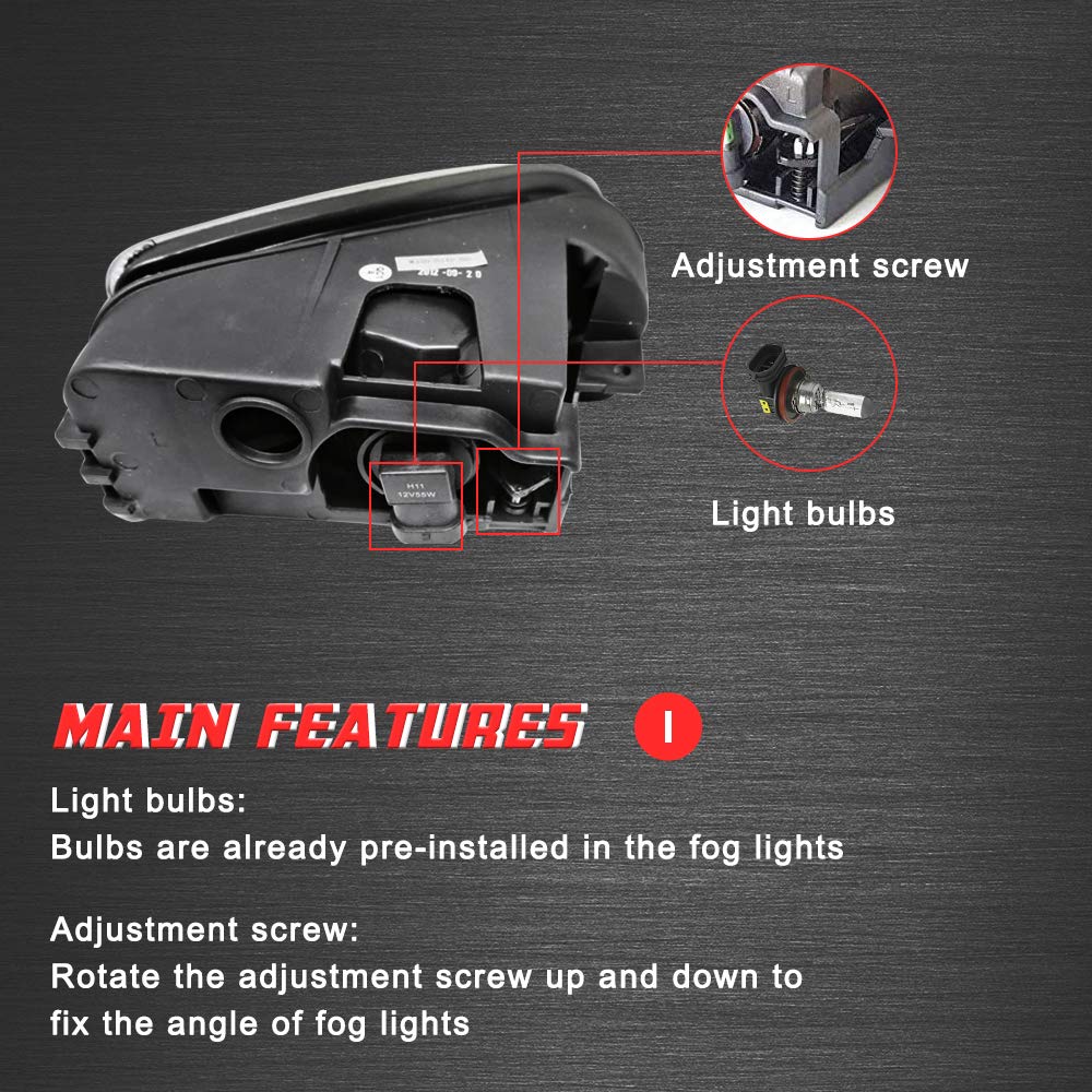 Driving Fog Lights Lamps Replacement with H11 12V 55W Halogen Bulbs & Wiring Harness Kit (Clear Lens) N949