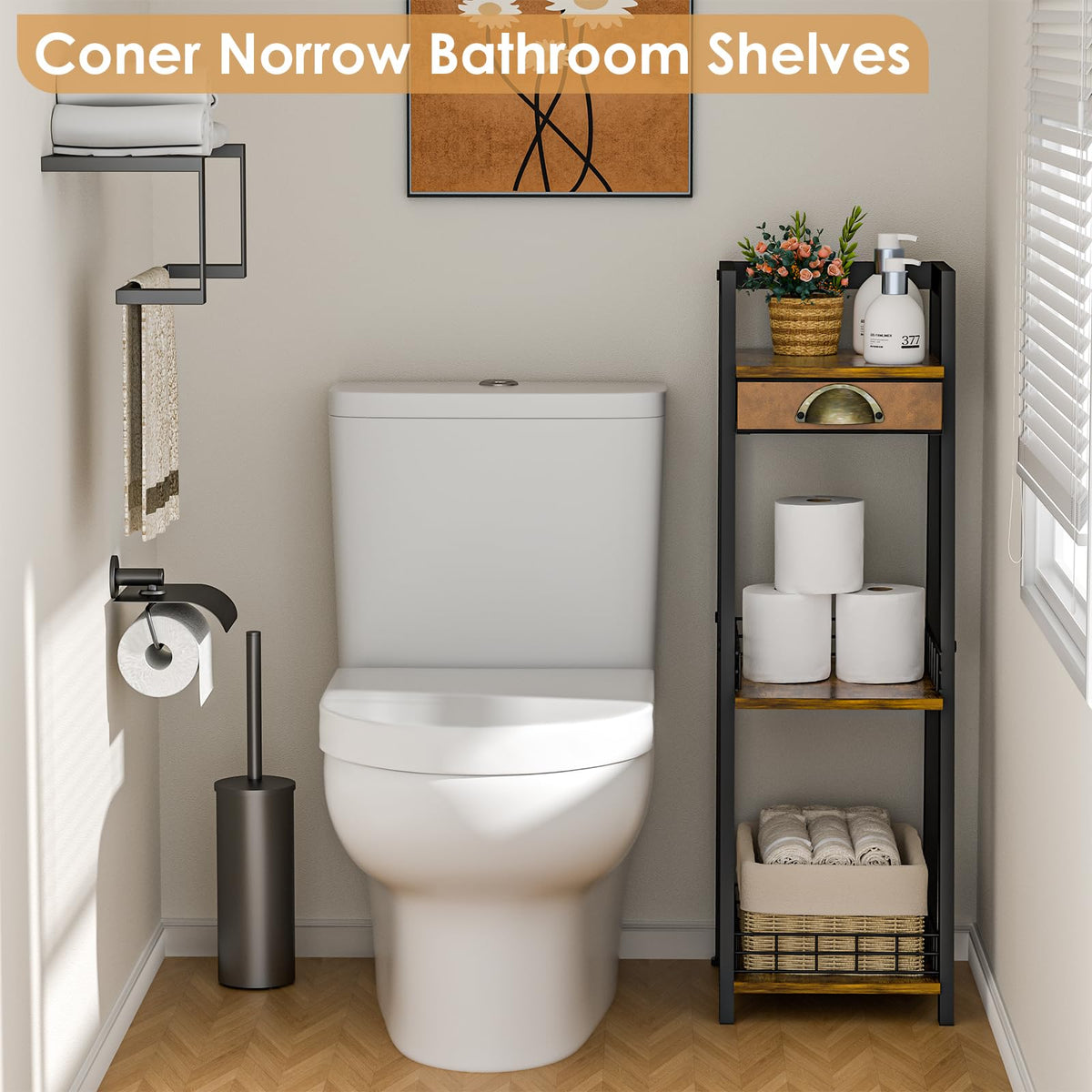 3-Tier Narrow Bathroom Shelves with Drawer A323