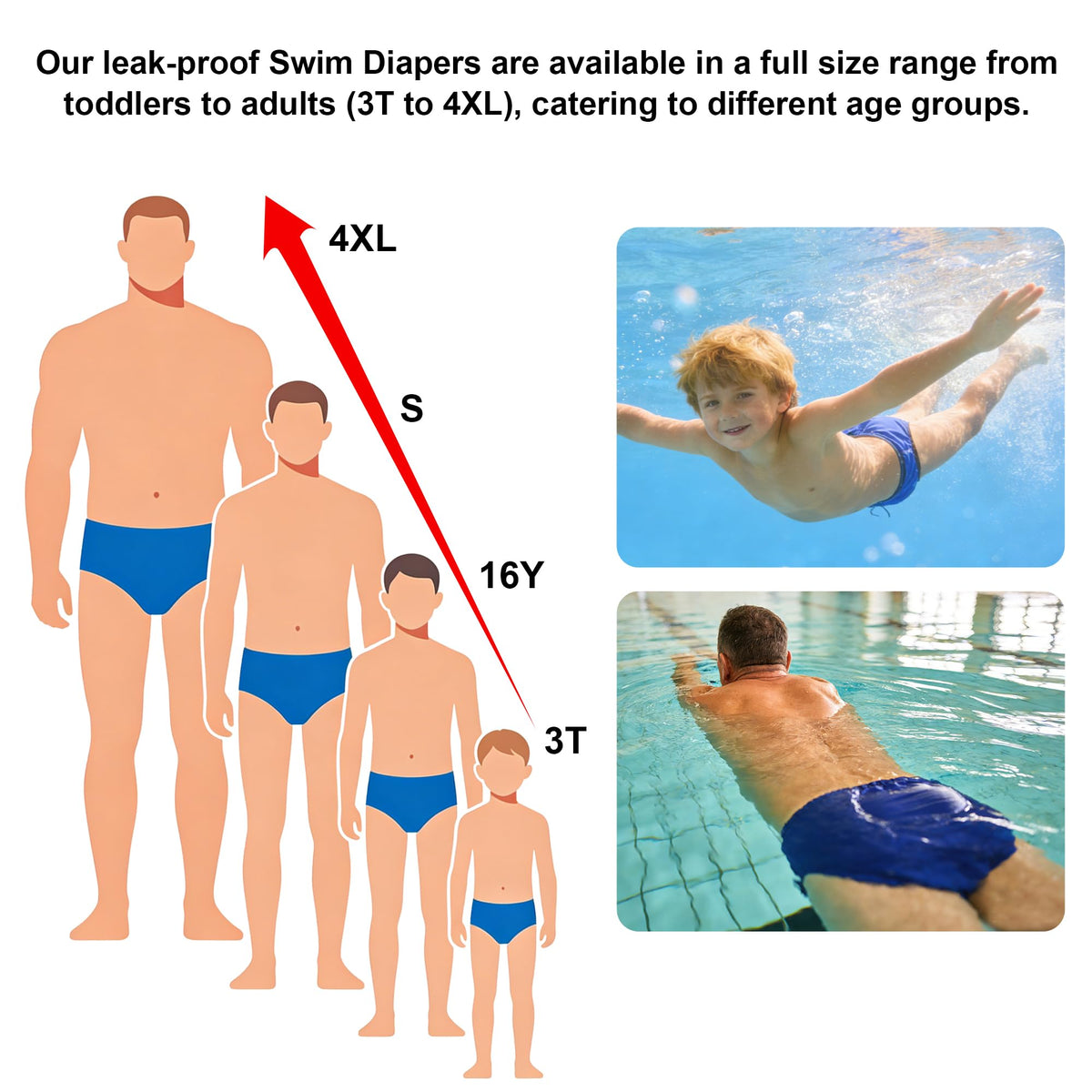 Reusable Waterproof Leakproof Swim Diaper Black 10-12Years W40277