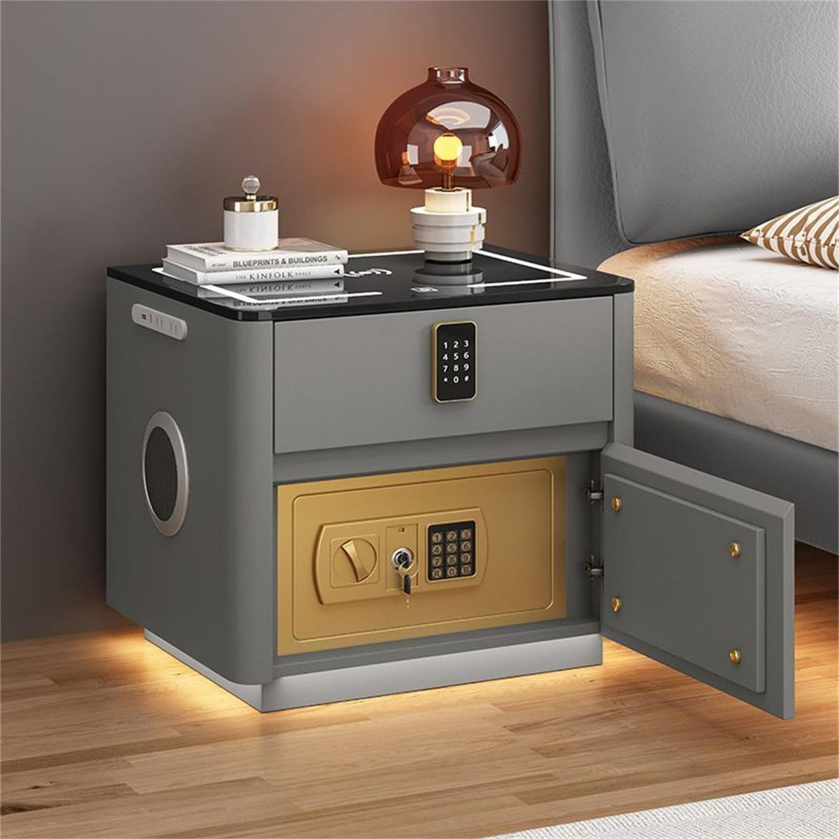 Light Gray Nightstand with Charging Station and USB Ports A218