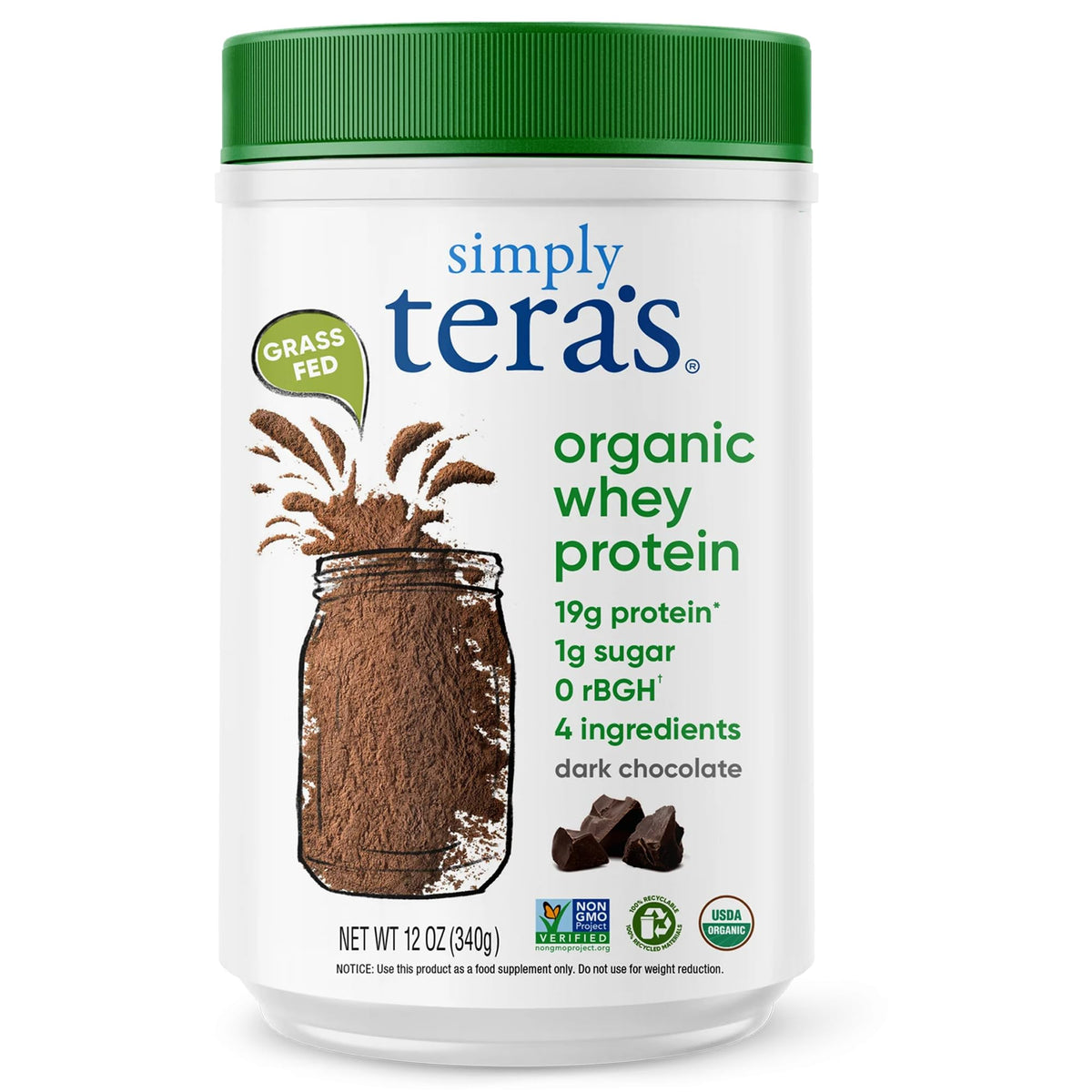 Organic Whey Protein Powder Dark Chocolate 12 Oz L405453