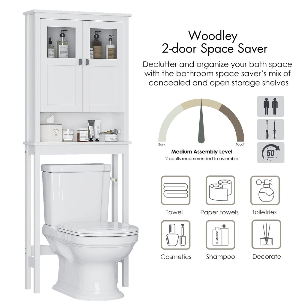 White Over the Toilet Storage Cabinet with Glass Doors G455460