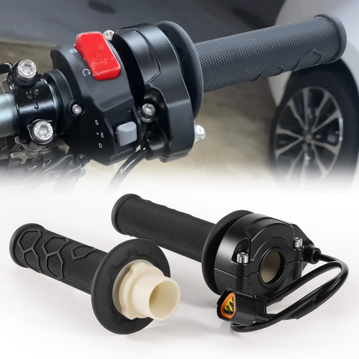 Electric Throttle Handle Assembly with Cable and Spare Right Handlebar Grip V497