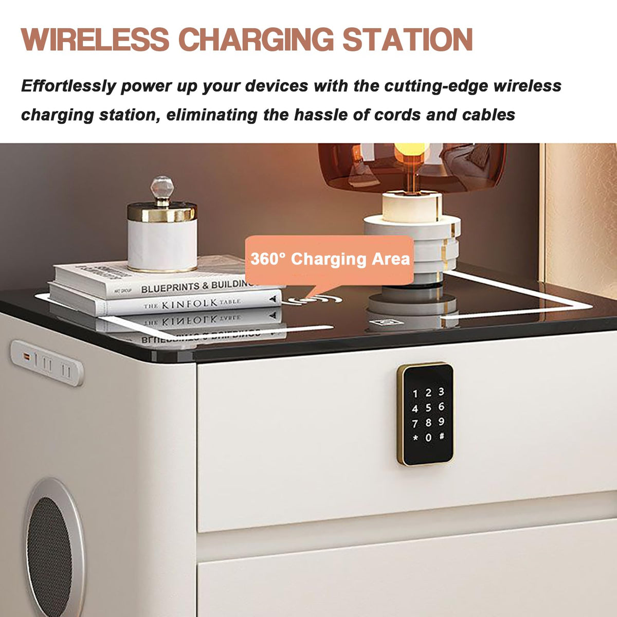 Light Gray Nightstand with Charging Station and USB Ports A218
