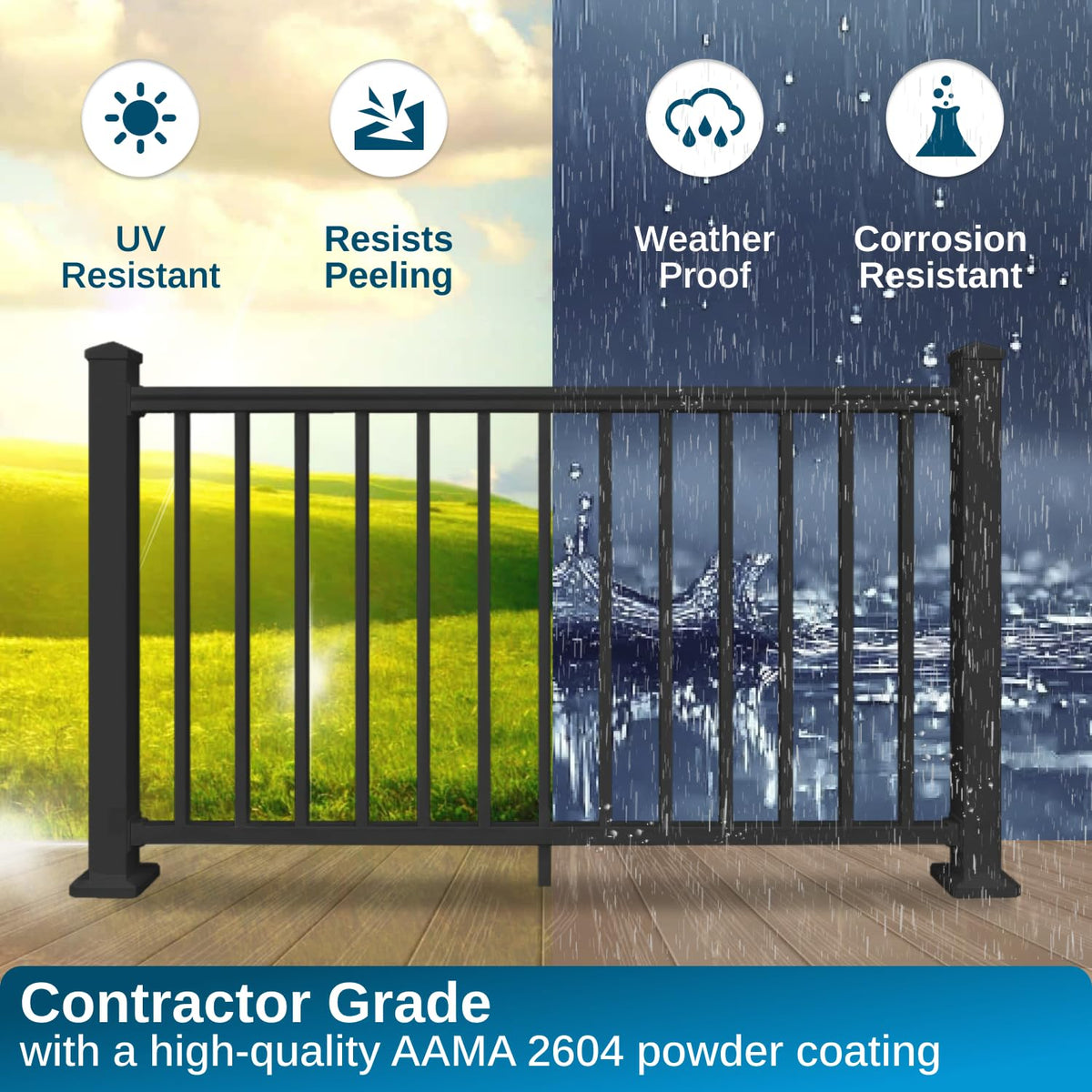 36 in. H x 8 ft. W Aluminum Deck Railing Kit with Black Powder-Coated Finish L5046