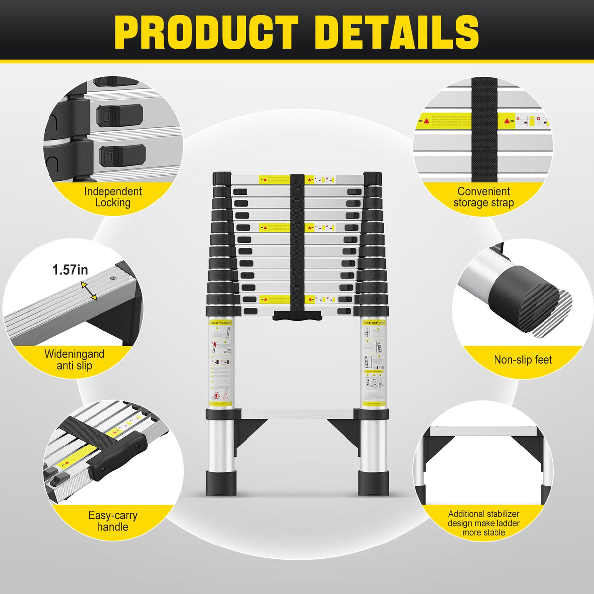 12.5 FT Aluminum Telescoping Ladder I520107