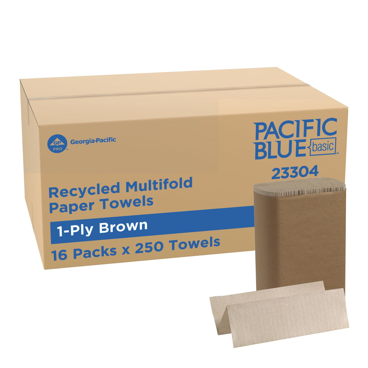 Brown 1-Ply Multifold Paper Towels, 250 Per Pack, 16 Packs Z4664