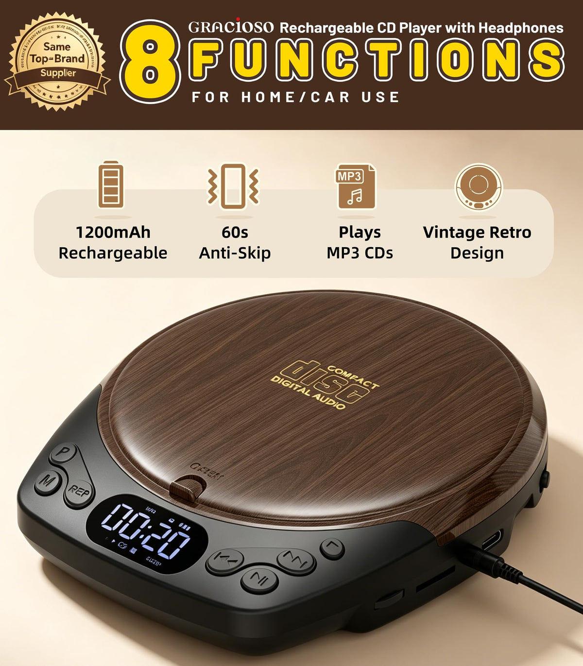 Rechargeable Portable CD Player with Headphones B796