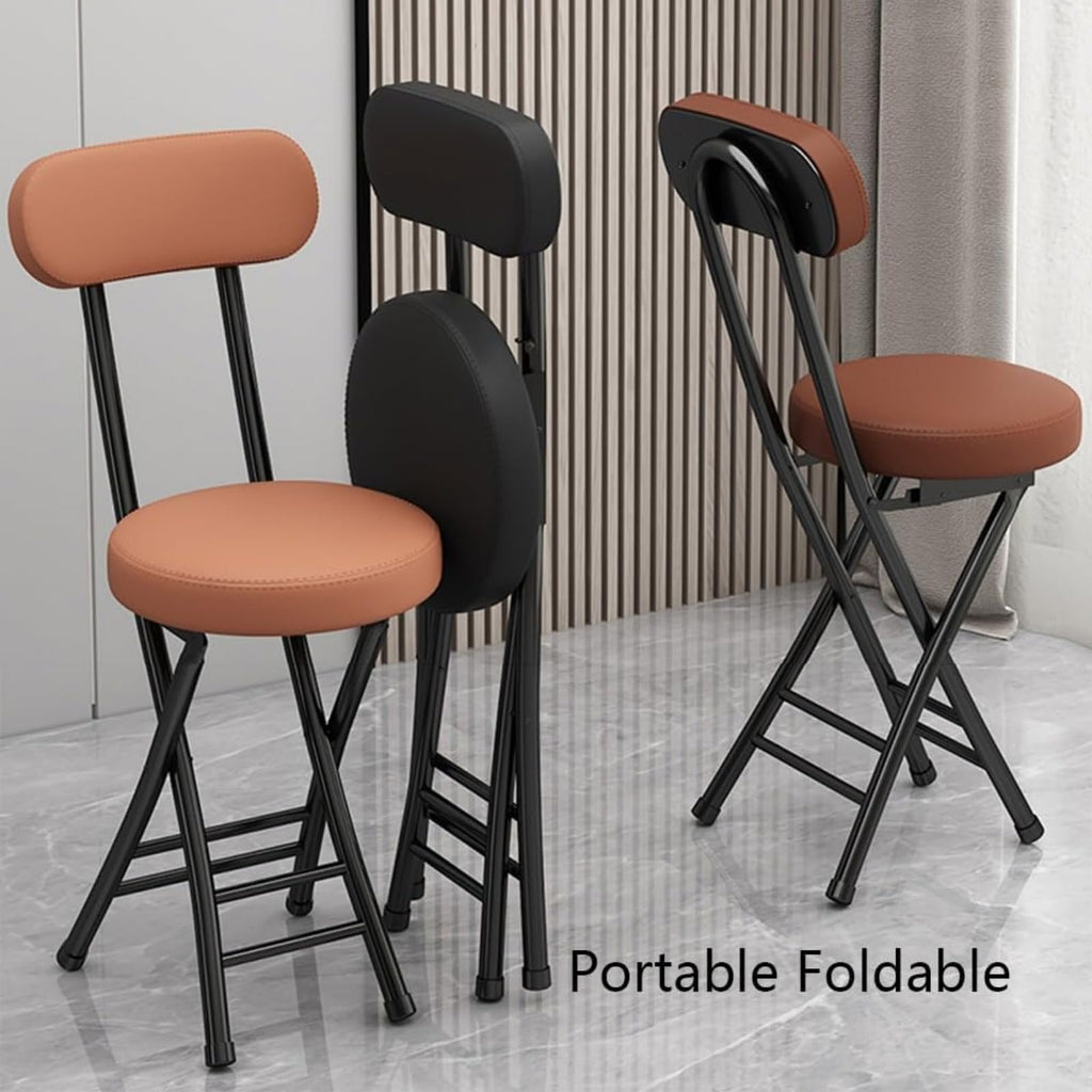 Black Cushioned Folding Stool with Backrest J463
