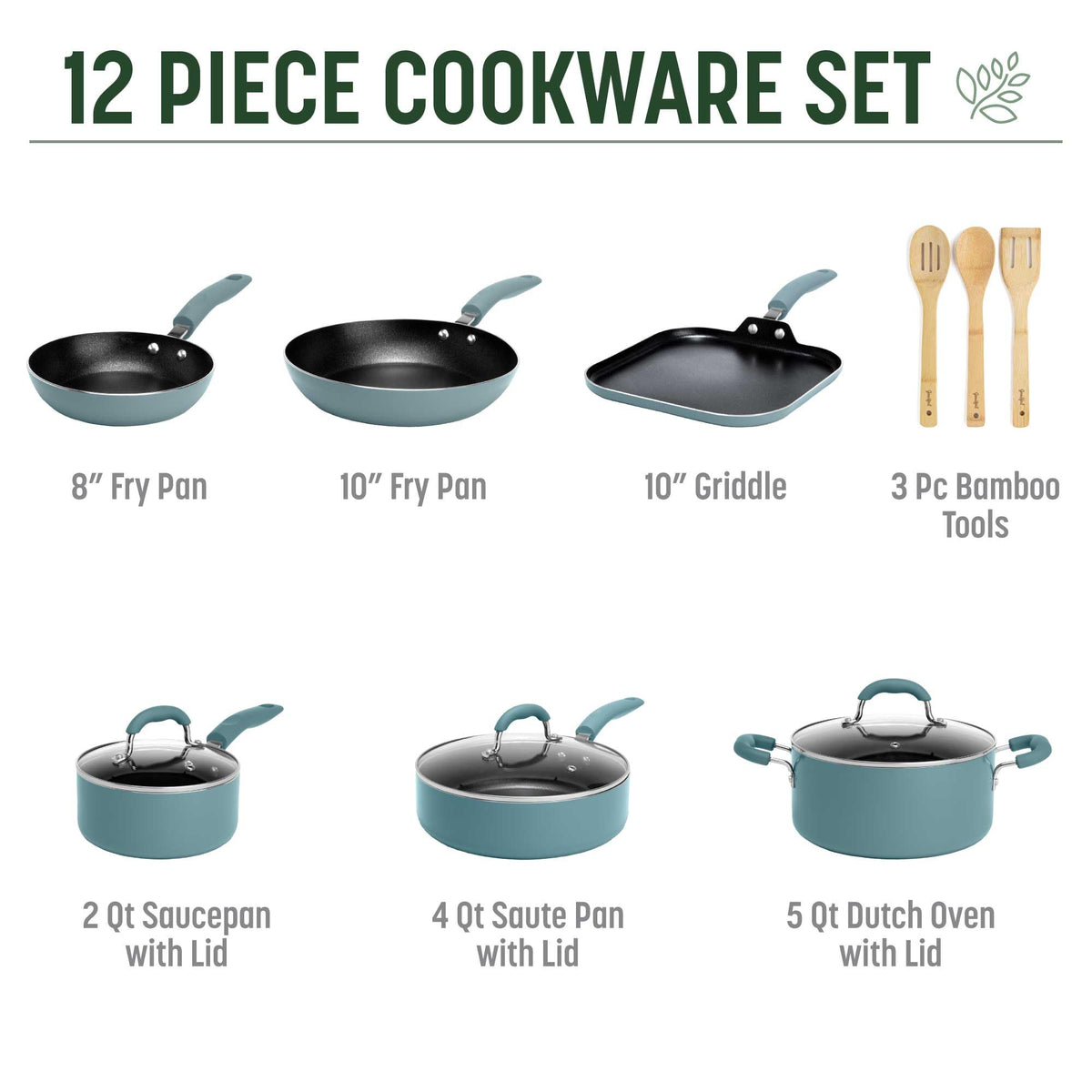Turquoise 12-Piece Ceramic Nonstick Cookware Set U925008