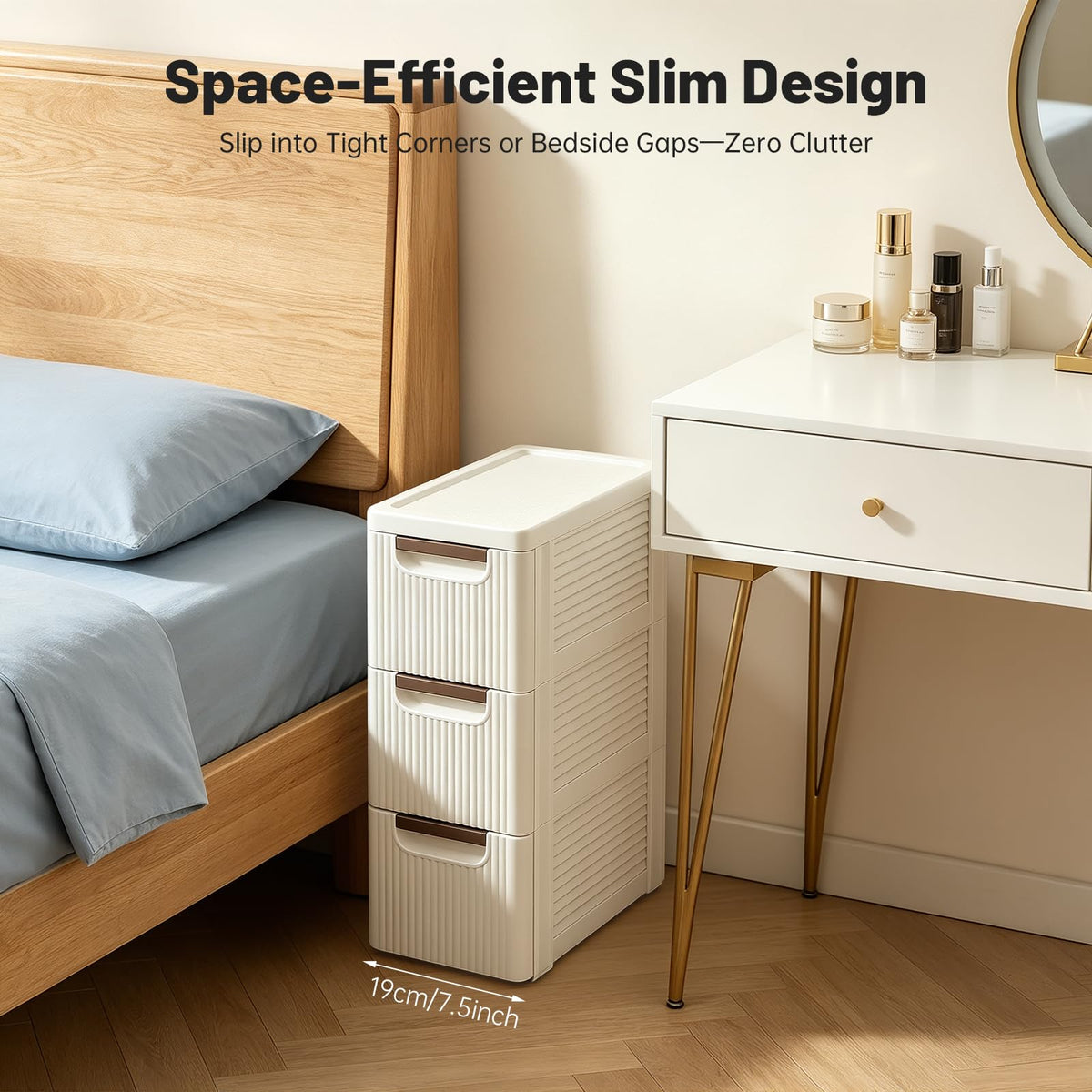 3 Drawers Narrow Plastic Storage Cabinet on Wheels I27334