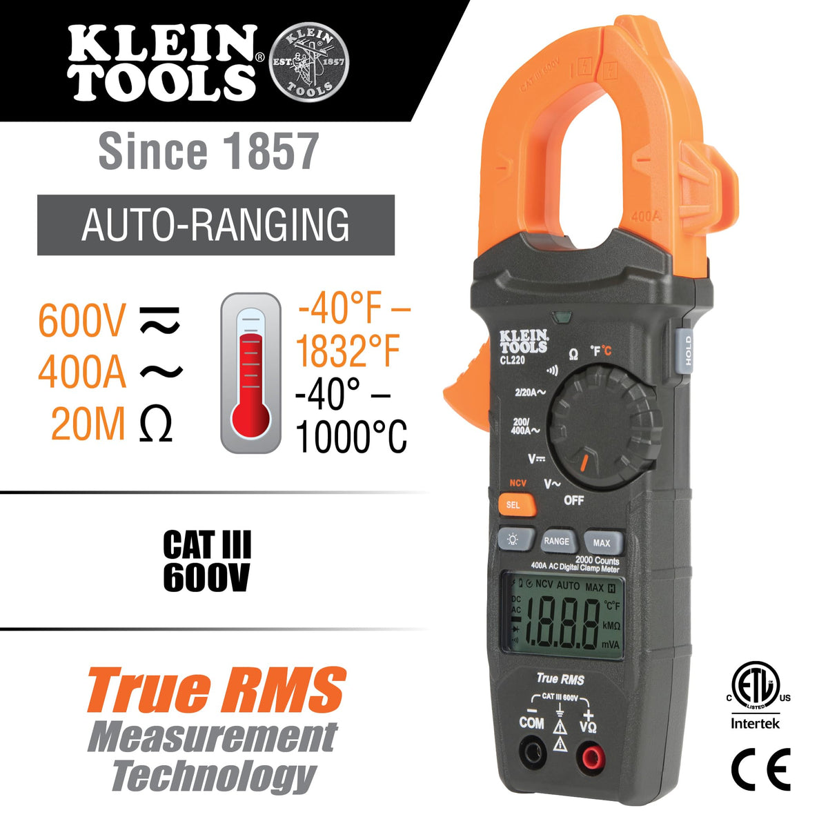 Digital Clamp Meter, Auto-Ranging 400 Amp AC J133