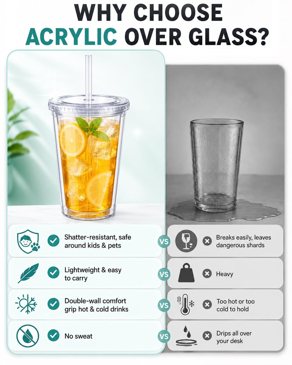 Clear Double Wall Plastic Tumbler with Lid and Straw 16 oz, 2 Pack R4872