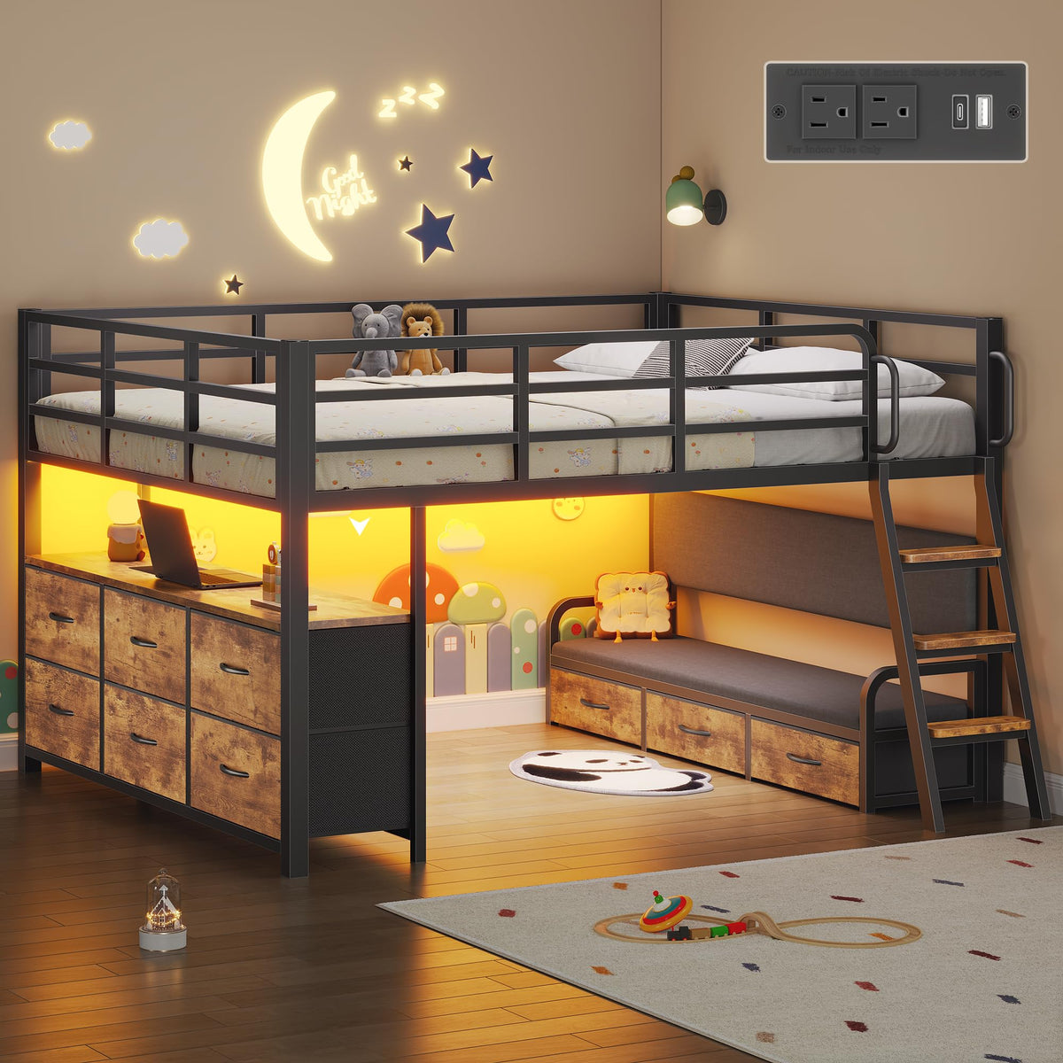 Full Size Low Loft Bed with Desk and 9 Storage Drawers L75476