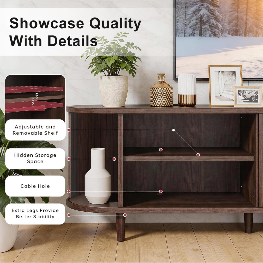 70" Walnut TV Stand with Sliding Doors and Adjustable Shelves Q749632