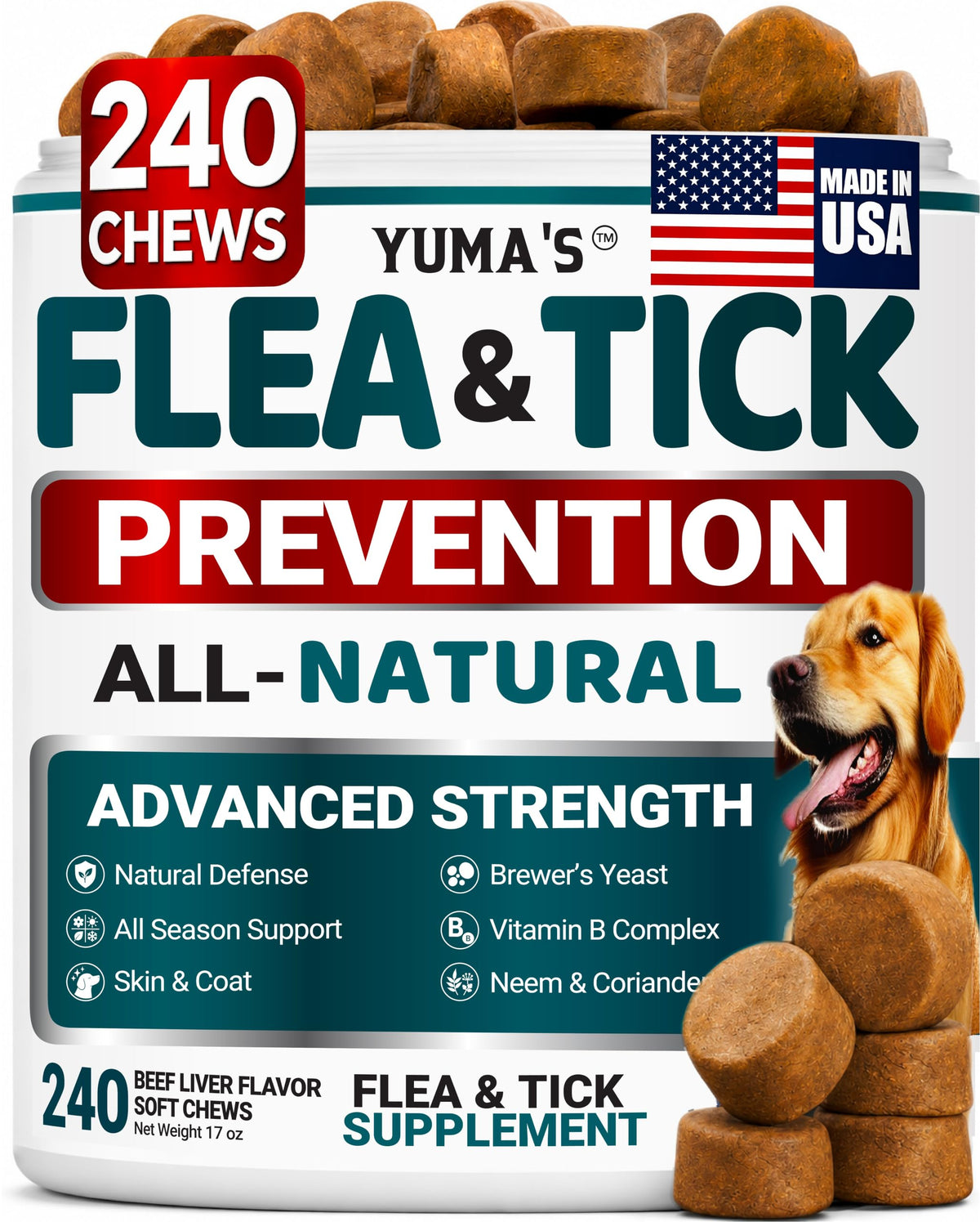 Chewable Flea and Tick Prevention for Dogs 240 Chews I513