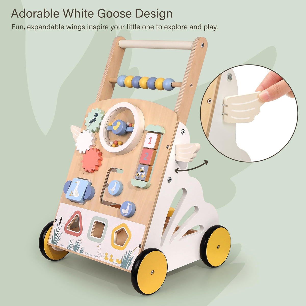 Wooden Baby Walker, Speed Adjustable Push Walker B1399