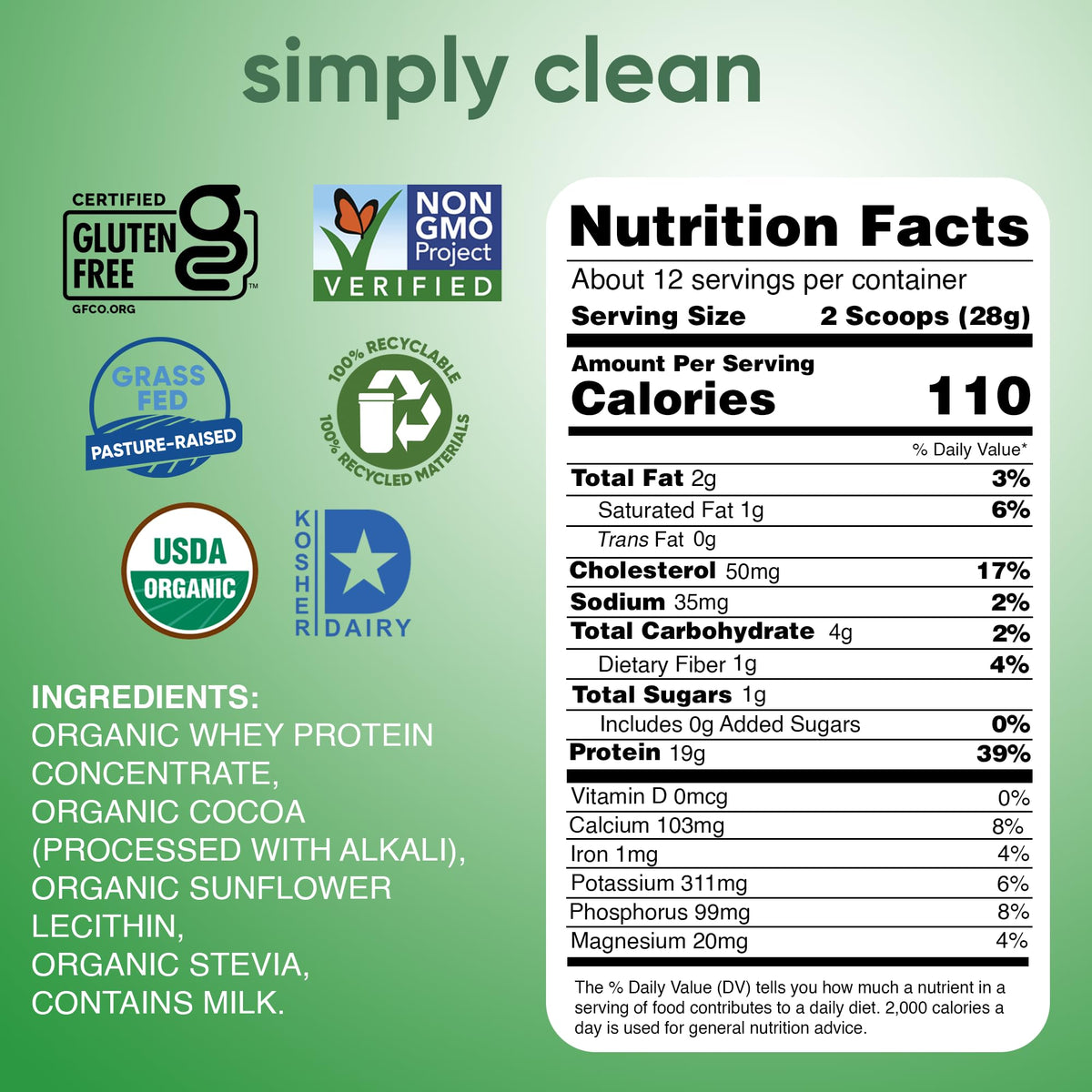 Organic Whey Protein Powder Dark Chocolate 12 Oz L405453