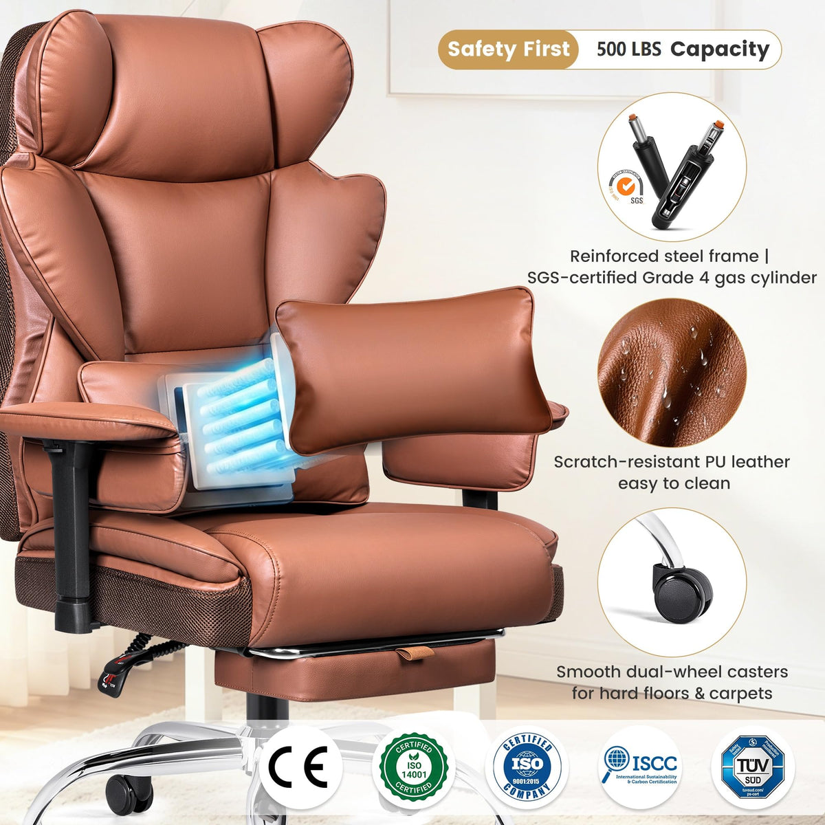 Big and Tall Office Chair 500 lbs PU Leather U997