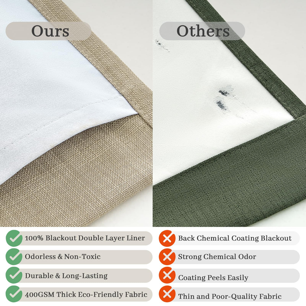 86 Inch Blackout Linen Blend Insulated Curtain 2 Panels Set C8833