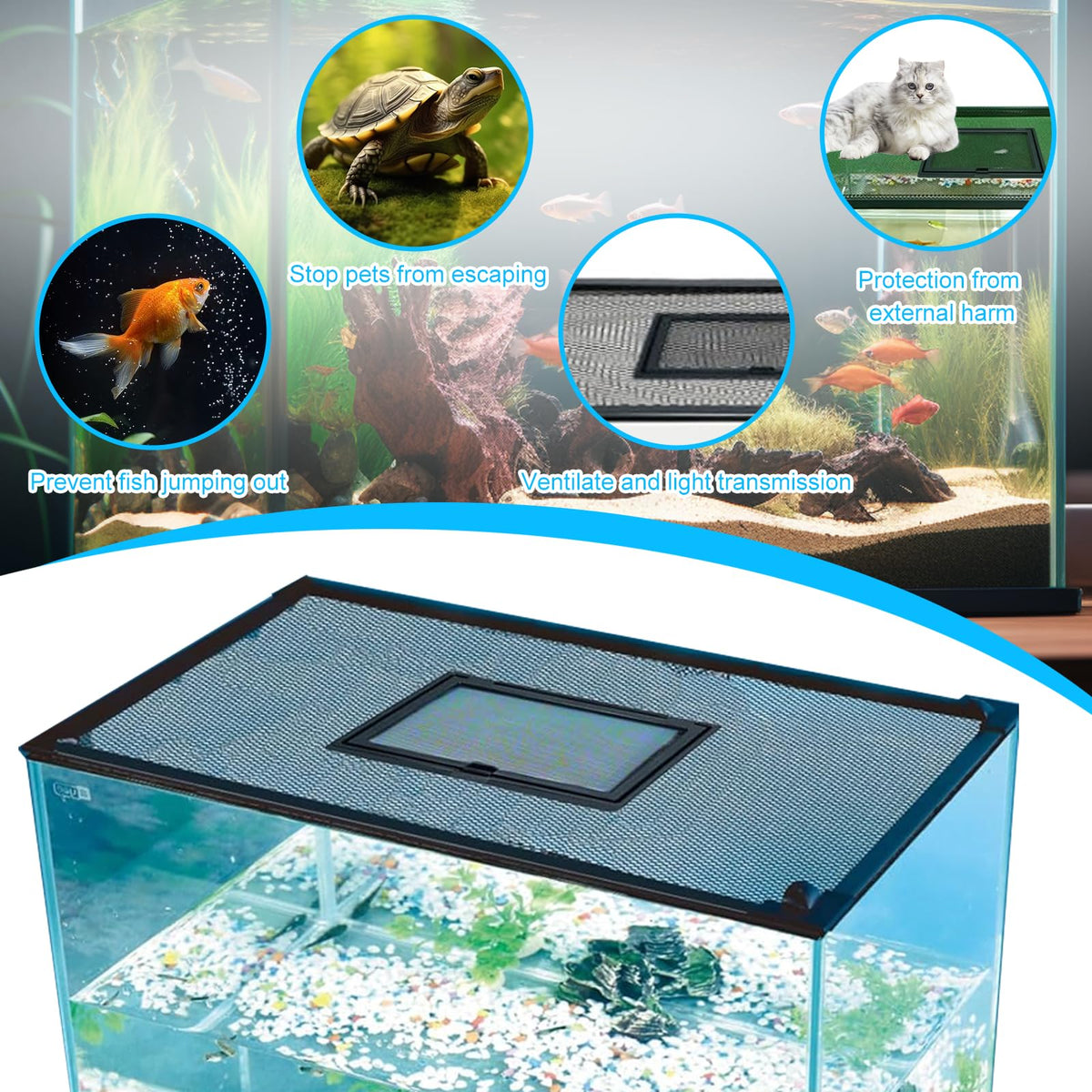 Magnetic Aquarium Net Cover with Feeding Window A35358