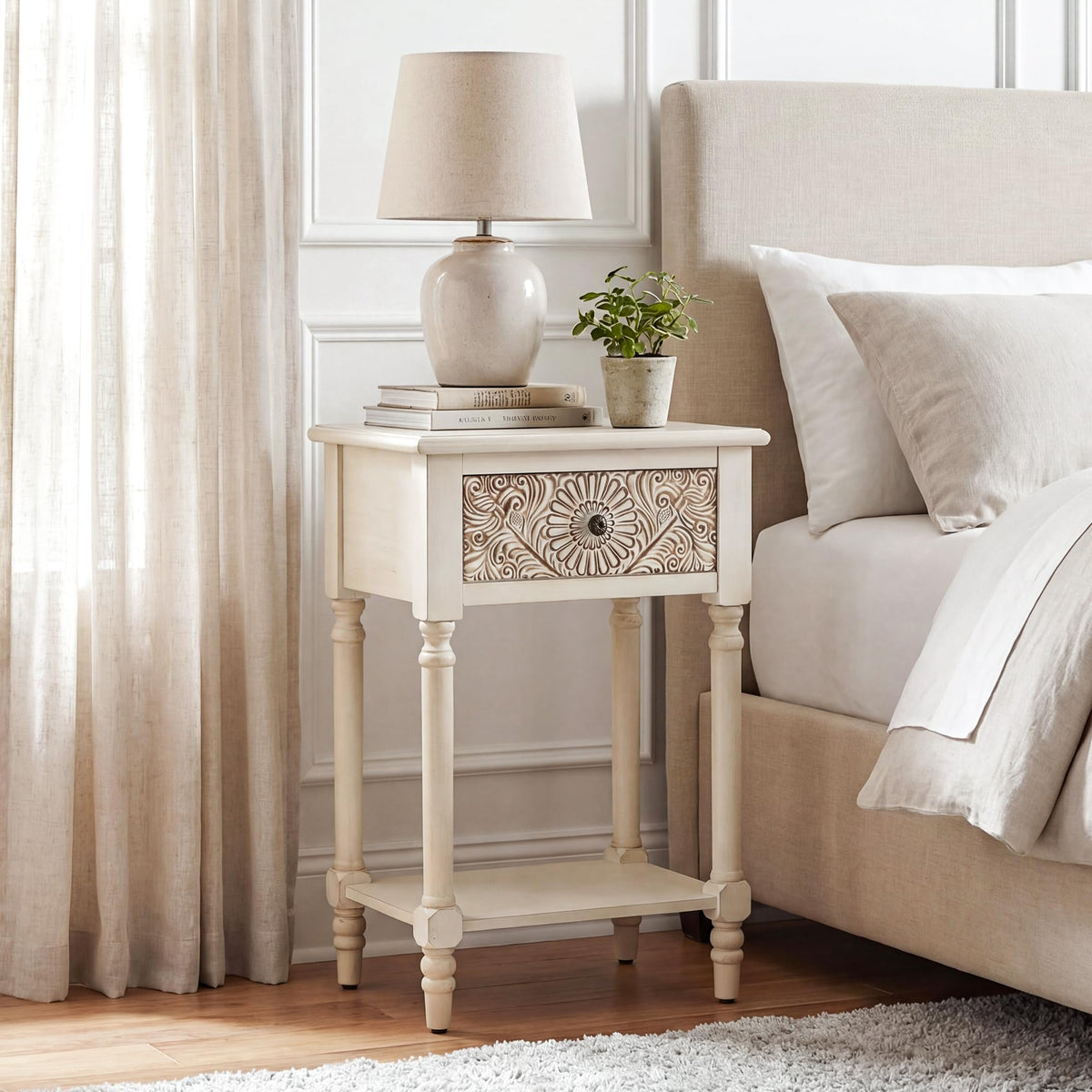 2 Pieces MDF 2-Tier Nightstand with Storage Drawer B30457