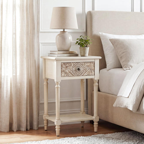 2 Pieces MDF 2-Tier Nightstand with Storage Drawer B30457