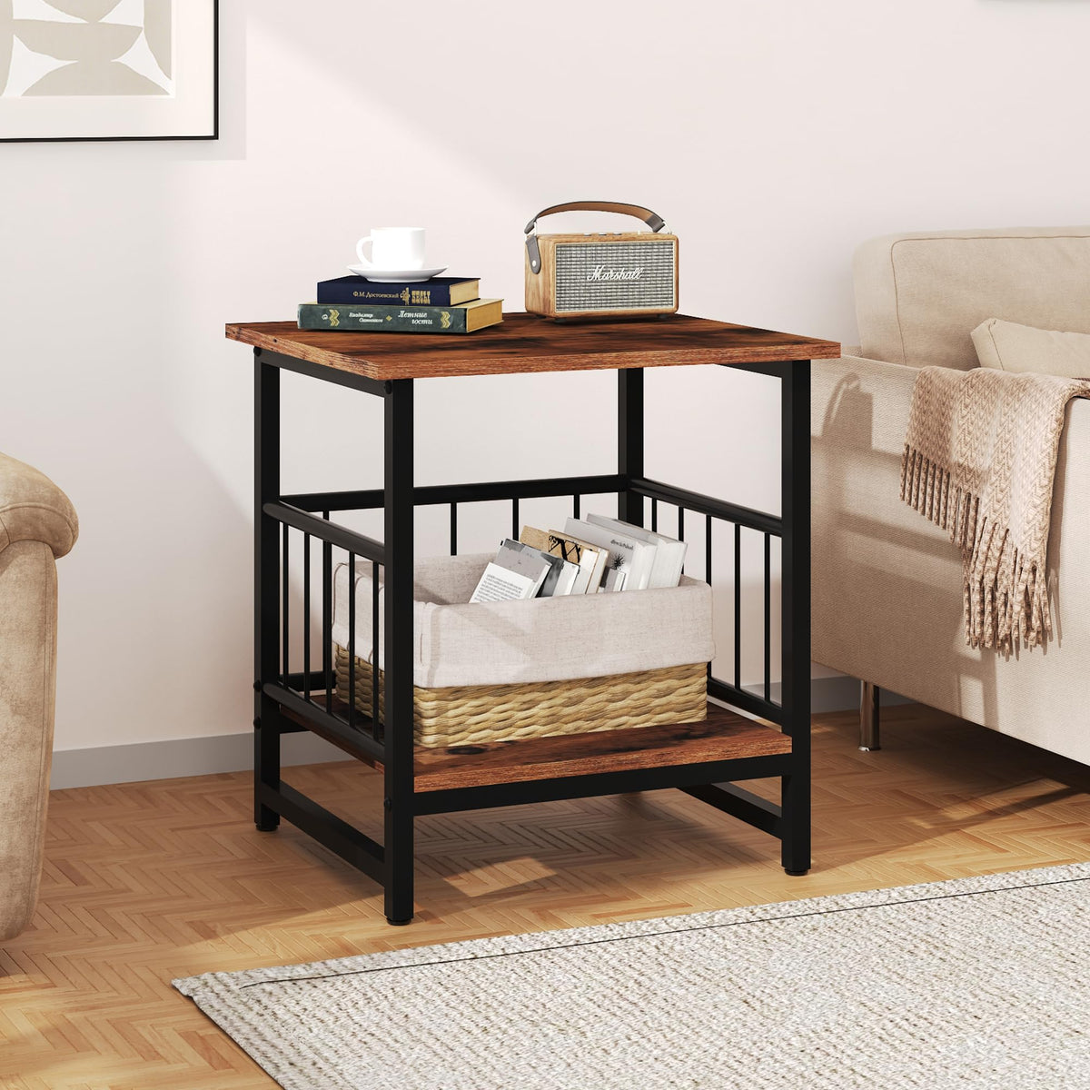 18” Square Side Table with Open Storage Shelf B42073