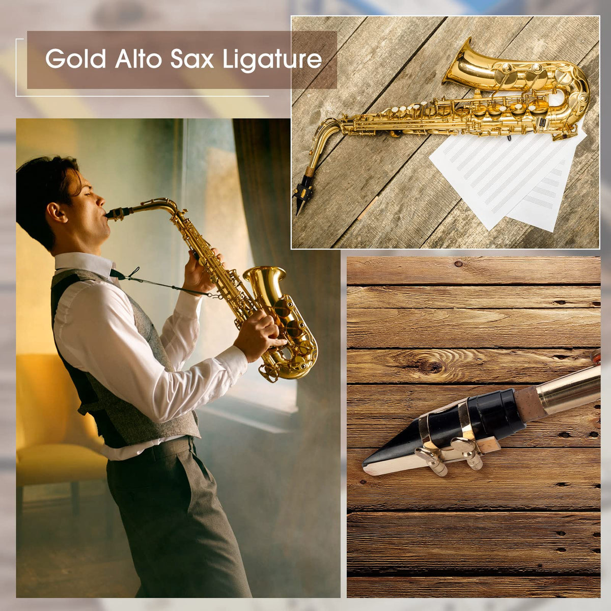 2 Pcs Gold Alto Saxophone Ligature L308539