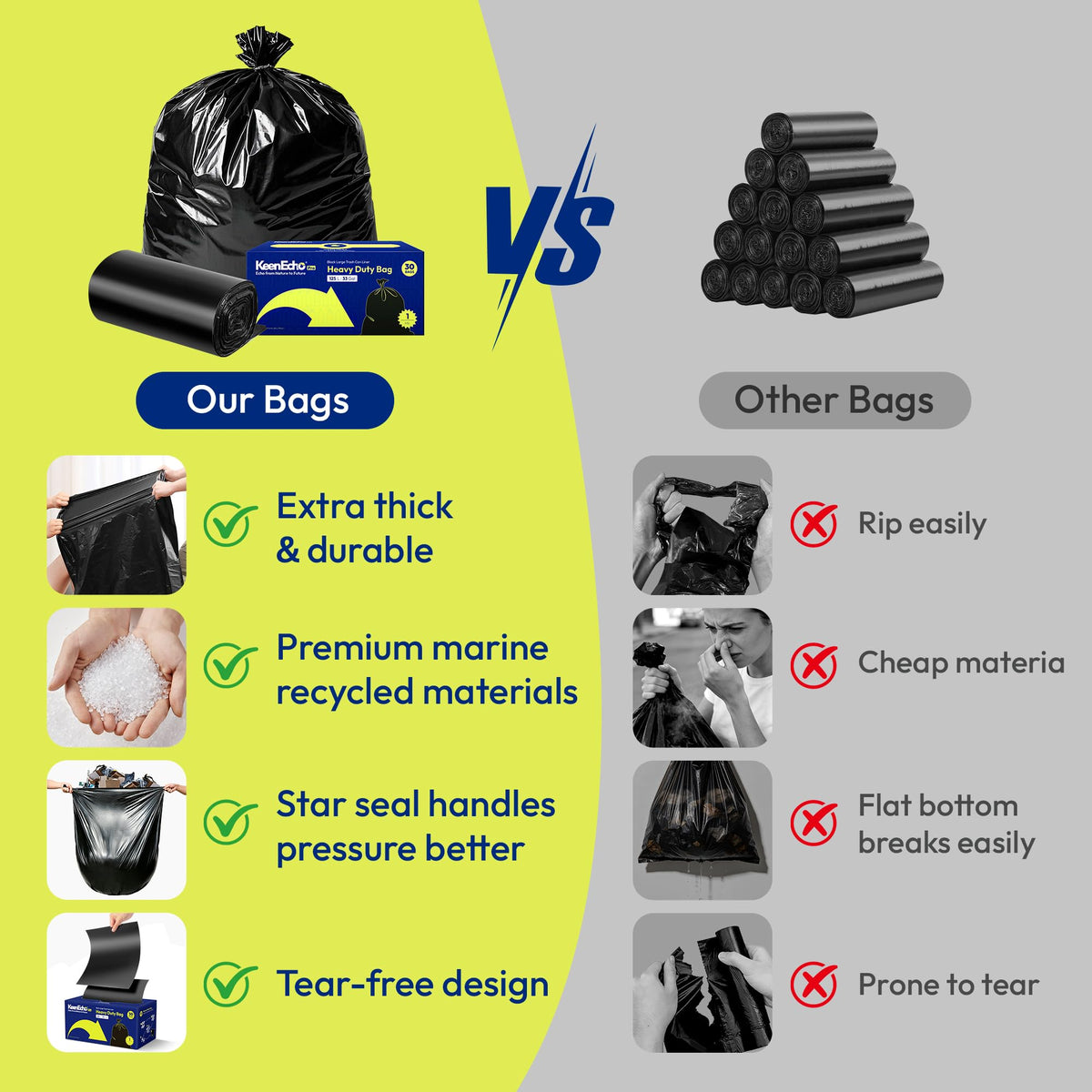 55 Gallon 30 Count 1.2 Mil Black Heavy Duty Trash Bags W8071