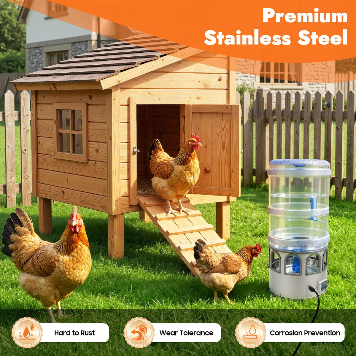 5 Gal Heated Chicken Waterer 80W Adjustable Temperature V24578
