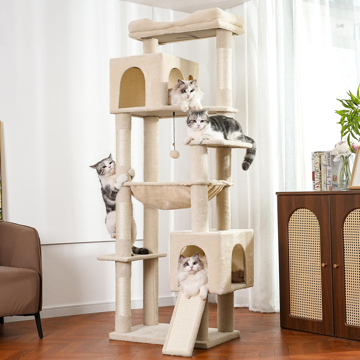 Beige Cat Tree with Hammock and Bed O56920