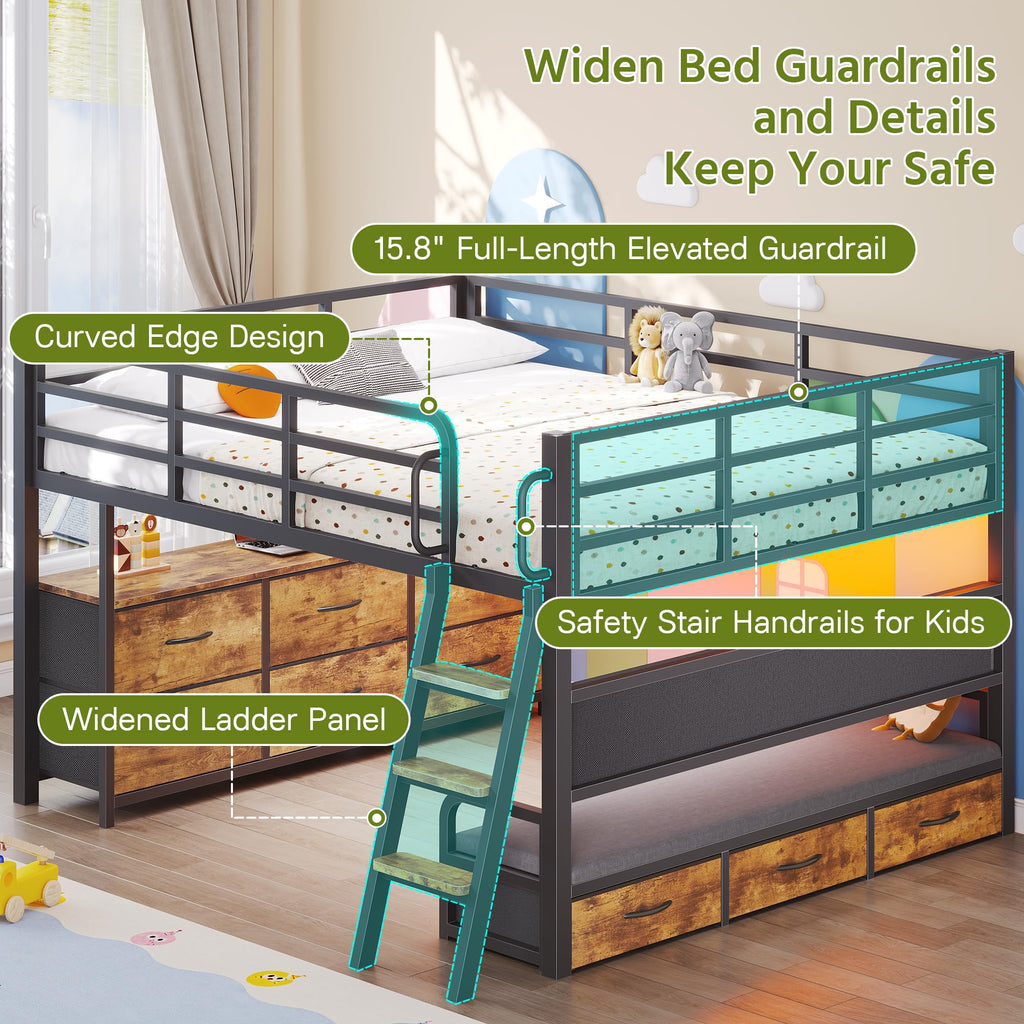 Full Size Low Loft Bed with Desk and 9 Storage Drawers L75476