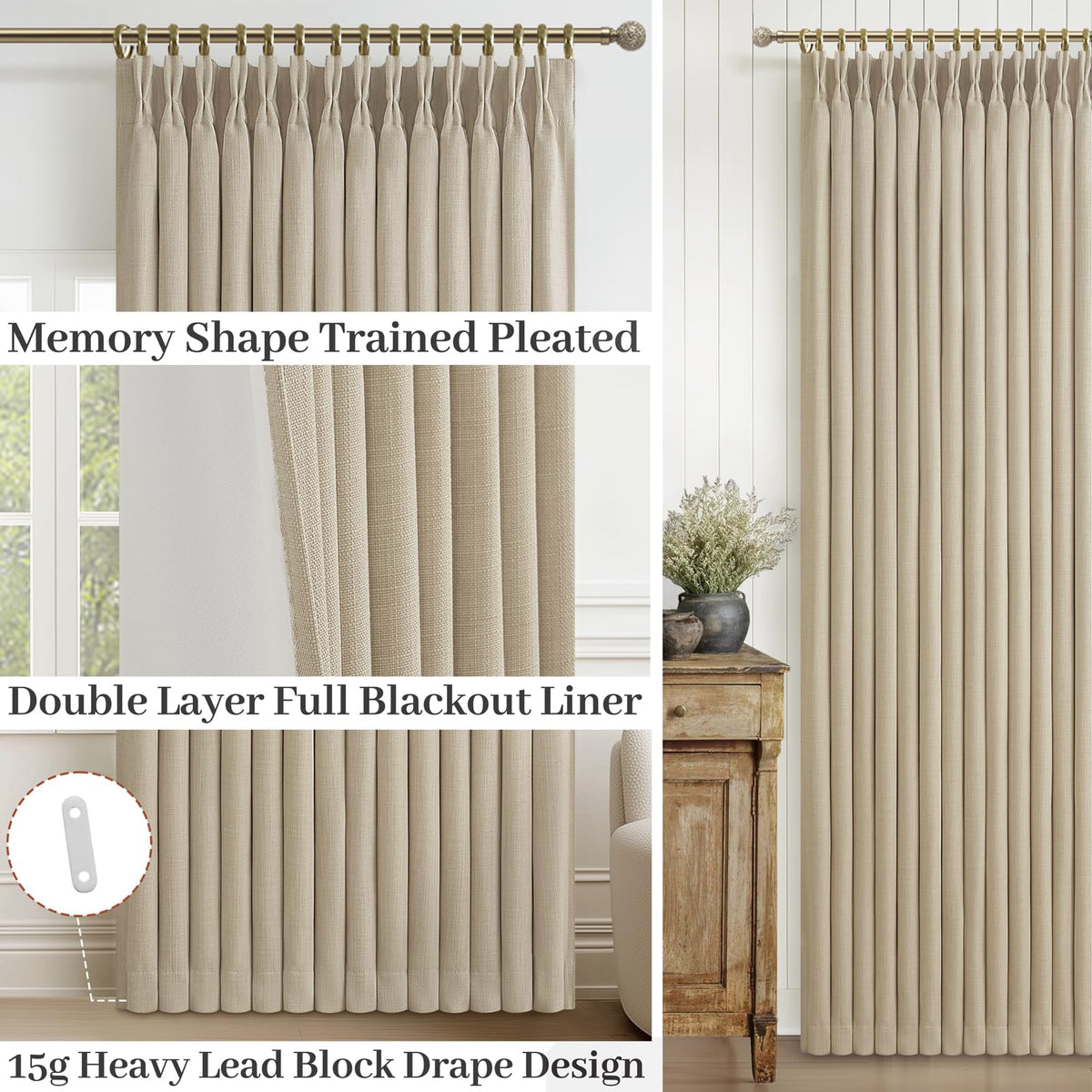 86 Inch Blackout Linen Blend Insulated Curtain 2 Panels Set C8833