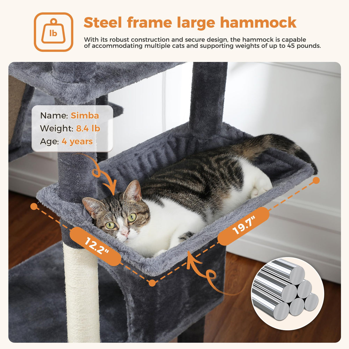 70 Inches Tall Dark Gray Cat Tree with 2 Condos W121