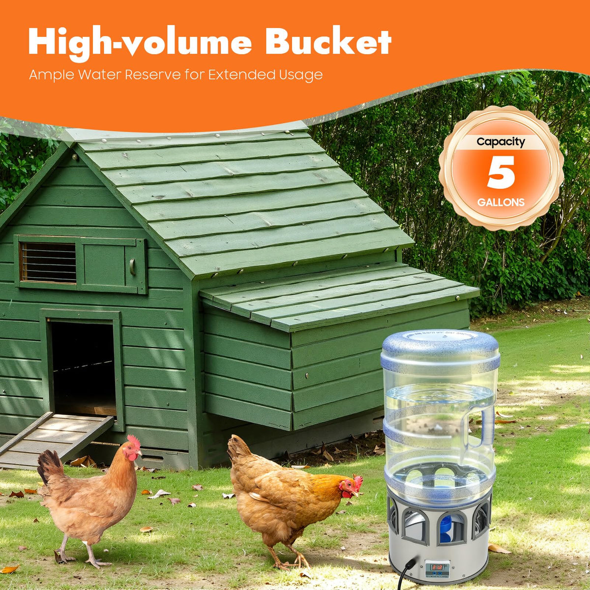 5 Gal Heated Chicken Waterer 80W Adjustable Temperature V24578