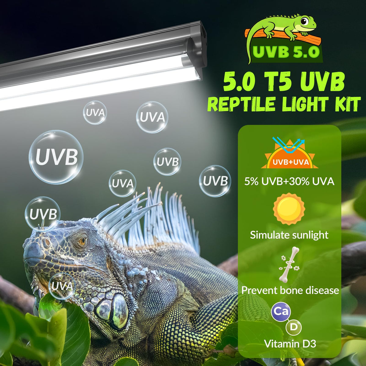 24W T5 5.0 UVB Reptile Light Fixture Combo Kit A37301