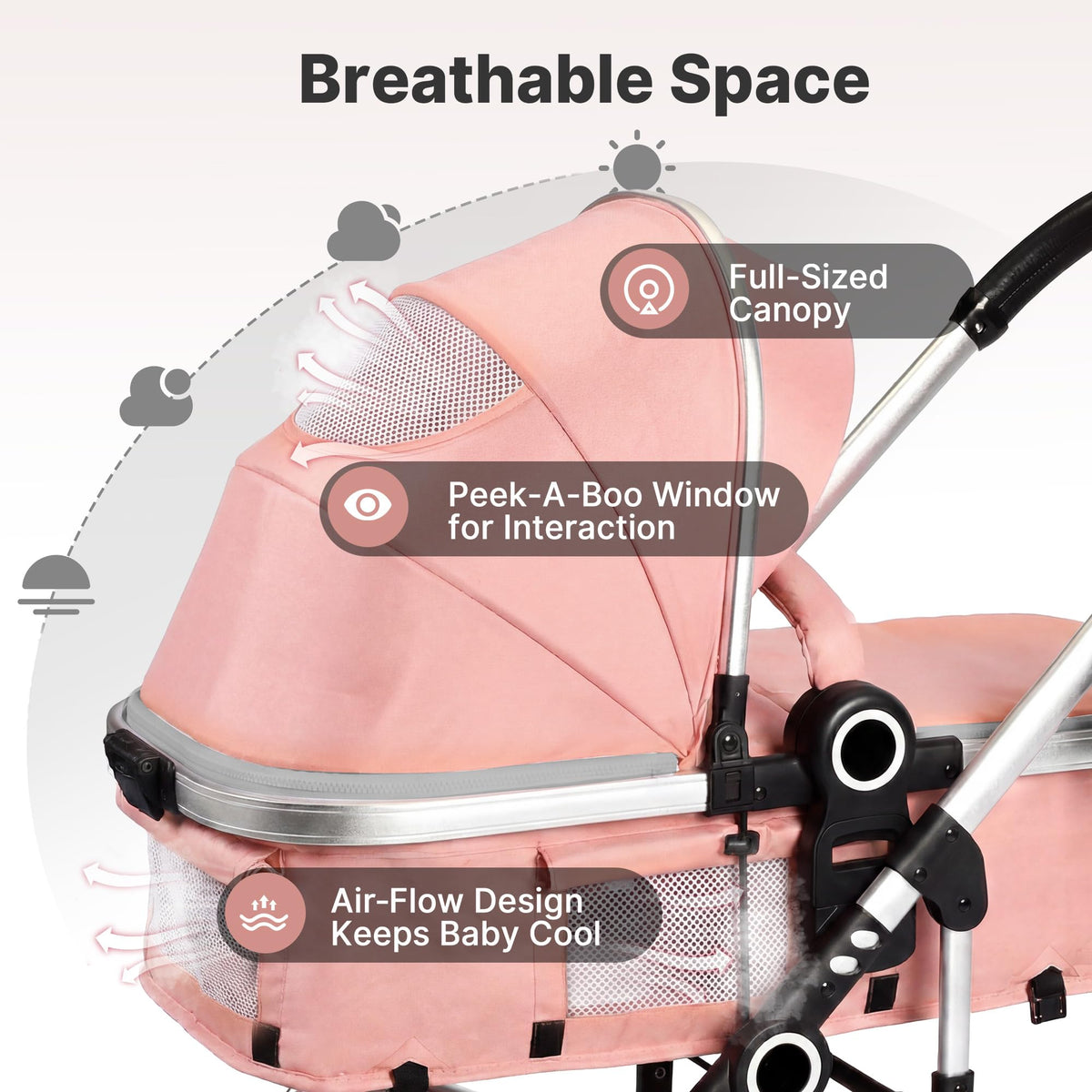 2-in-1 Foldable Stroller with Reversible Seat, Pink T7245
