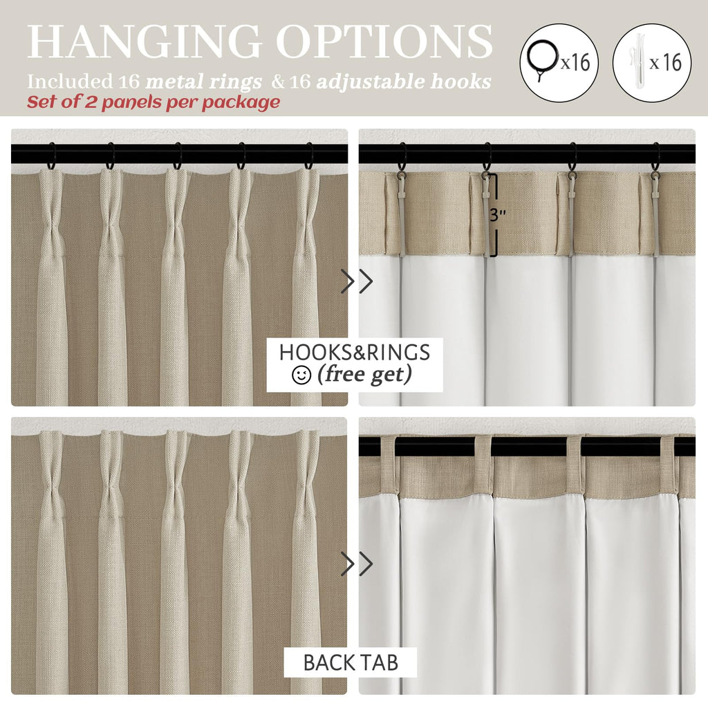 86 Inch Blackout Linen Blend Insulated Curtain 2 Panels Set C8833