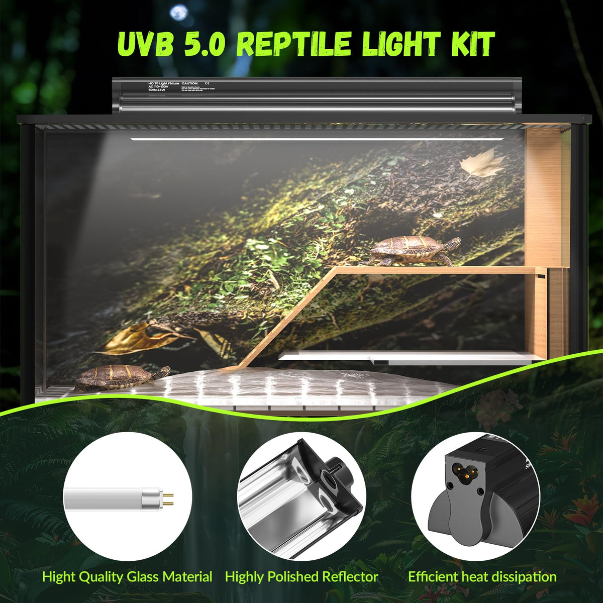 24W T5 5.0 UVB Reptile Light Fixture Combo Kit A37301